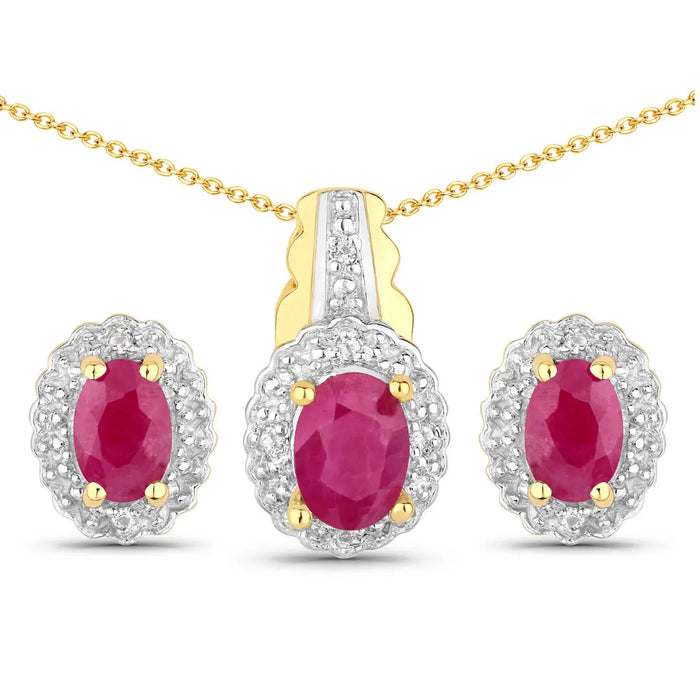 Sterling Silver Natural Ruby Jewelry Set by Fine Color Jewels