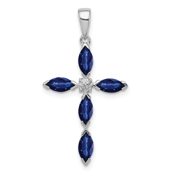 Sterling Silver Natural Sapphire and Diamond Pendant by Fine Color Jewels