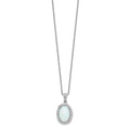 Sterling Silver Opal Oval Halo 18 Inch Cubic Zirconia Necklace by Fine Color Jewels