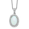 Sterling Silver Opal Oval Halo 18 Inch Cubic Zirconia Necklace