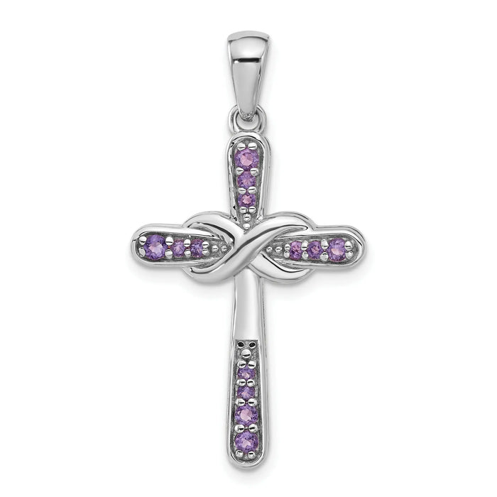 Sterling Silver Rhodium-plated Amethyst Infinity Cross Pendant by Fine Color Jewels