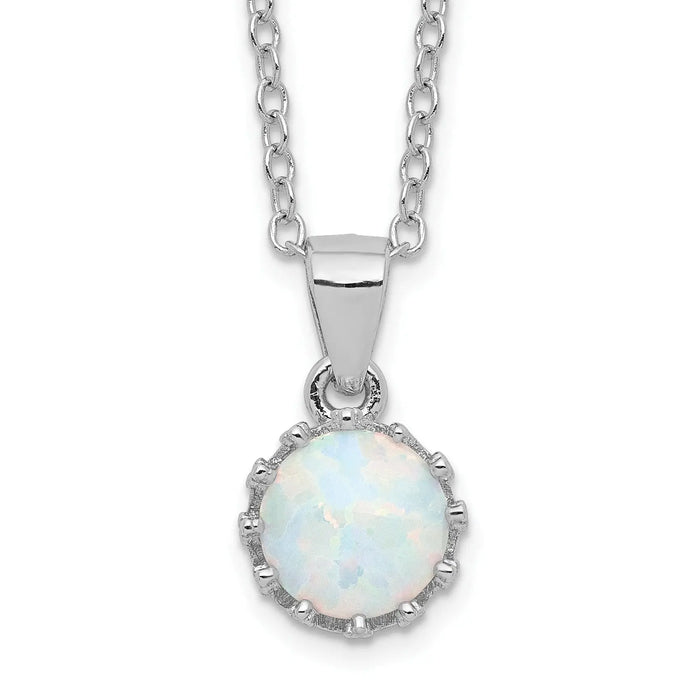Sterling Silver Rhodium-plated Polished Created Opal Necklace by Fine Color Jewels