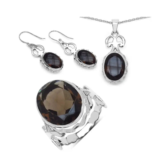 Sterling Silver Smoky Quartz Sets by Fine Color Jewels