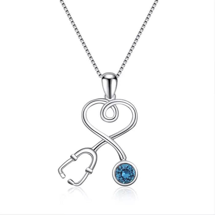 Sterling Silver Stethoscope Heart Pendant Necklace With Swarovski Crystals by DailySale
