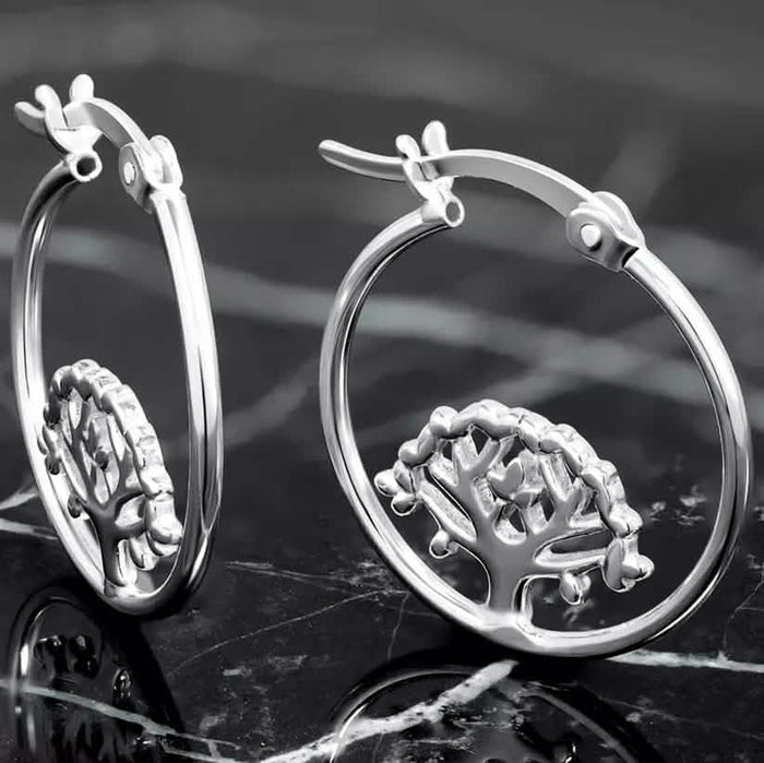 Sterling Silver Tree Of Life Hoop Earrings by DailySale