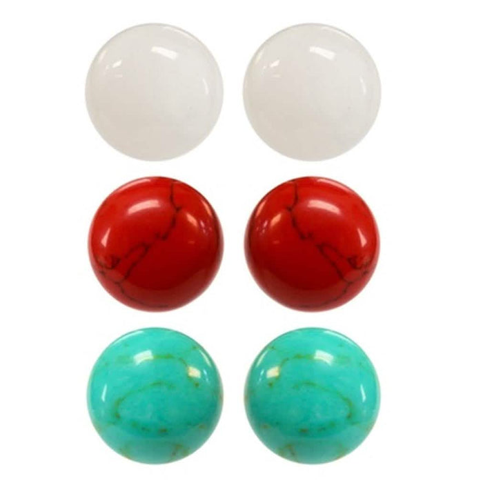 Sterling Silver Trio Red, White and Turquoise Stud Earring Set by DailySale