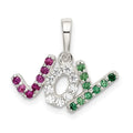 Sterling Silver White and Green CZ Joy Pendant by Fine Color Jewels