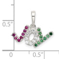 Sterling Silver White and Green CZ Joy Pendant by Fine Color Jewels