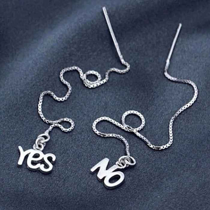 Sterling Silver Yes And No Long Threader Earrings by DailySale