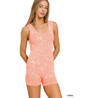 Stone Washed Ribbed Seamless Romper - Coral by Boutique 23