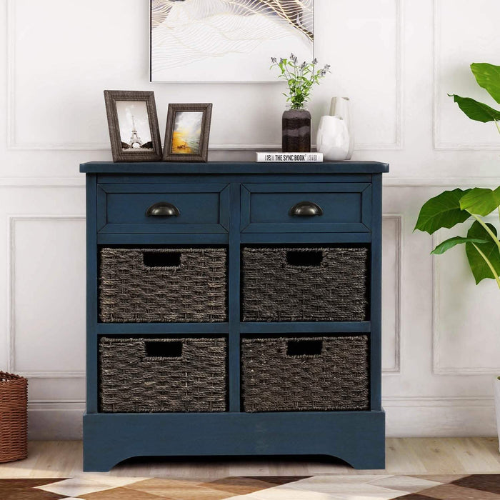 Storage Cabinet with 2 Drawers and 4 Rattan Baskets by DailySale