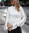 Strip Color Block High Neck Sweater - White by Boutique 23