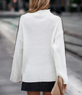 Strip Color Block High Neck Sweater - White by Boutique 23