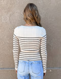 Long Sleeve Stripe Pattern Ribbed Knitted Top - Beige/Black by Boutique 23