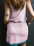 Stripe Contrast Casual Tank Dress - Pink by Boutique 23