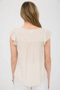 Stripe Lace Yoke Front Tie Short Sleeve Top by Boutique 23