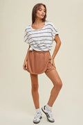 Striped Cotton Knit Top With Twist Cuff Detail - Ivory by Boutique 23