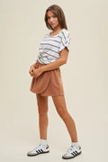 Striped Cotton Knit Top With Twist Cuff Detail - Ivory by Boutique 23