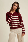 Striped Drop Shoulder Lightweight Sweater by Boutique 23