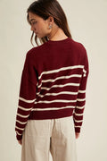 Striped Drop Shoulder Lightweight Sweater by Boutique 23