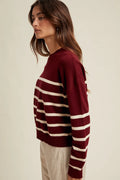 Striped Drop Shoulder Lightweight Sweater by Boutique 23