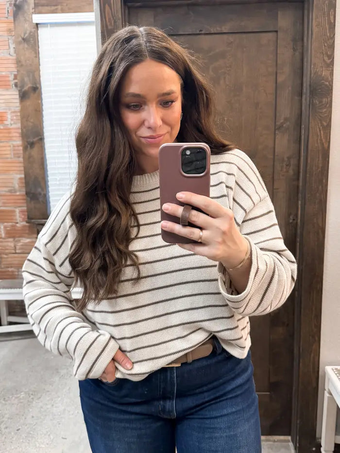 Striped Drop Shoulder Sweater Top by Boutique 23
