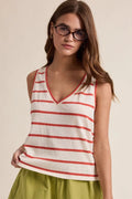 Striped Knit V-Neck Tank Top: Cherry by Boutique 23