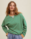 Striped Oversized Crewneck Pullover - Taupe/Green