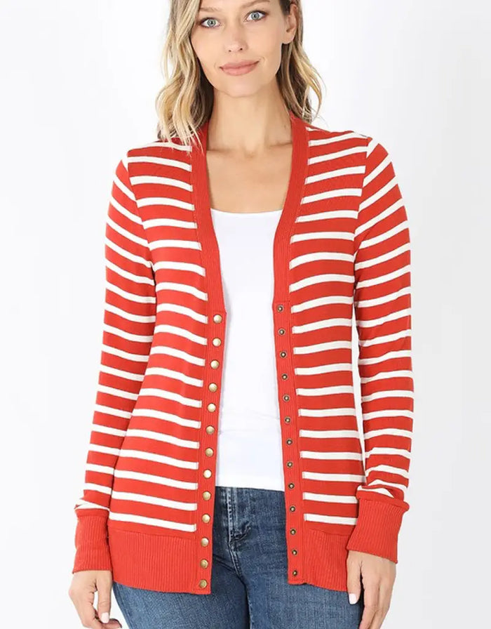 Striped Snap Cardigan Full Sleeve - Copper by Boutique 23