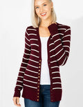 Striped Snap Cardigan Full Sleeve - Dark Burgundy by Boutique 23