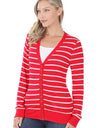 Striped Snap Cardigan Full Sleeve - Ruby