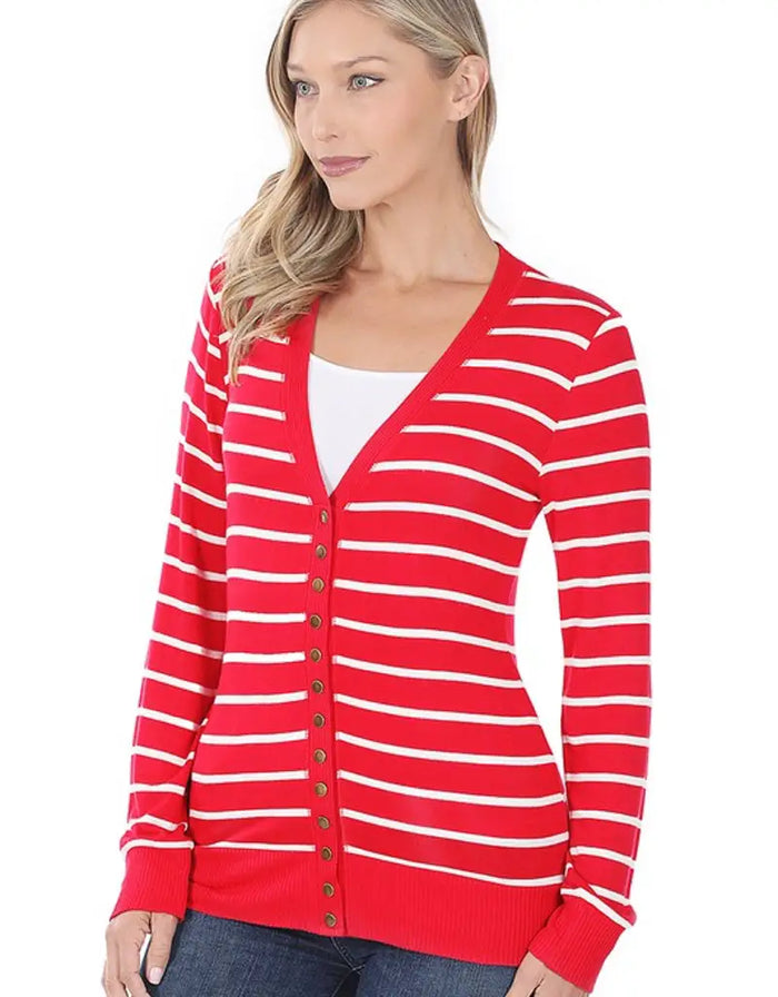 Striped Snap Cardigan Full Sleeve - Ruby by Boutique 23