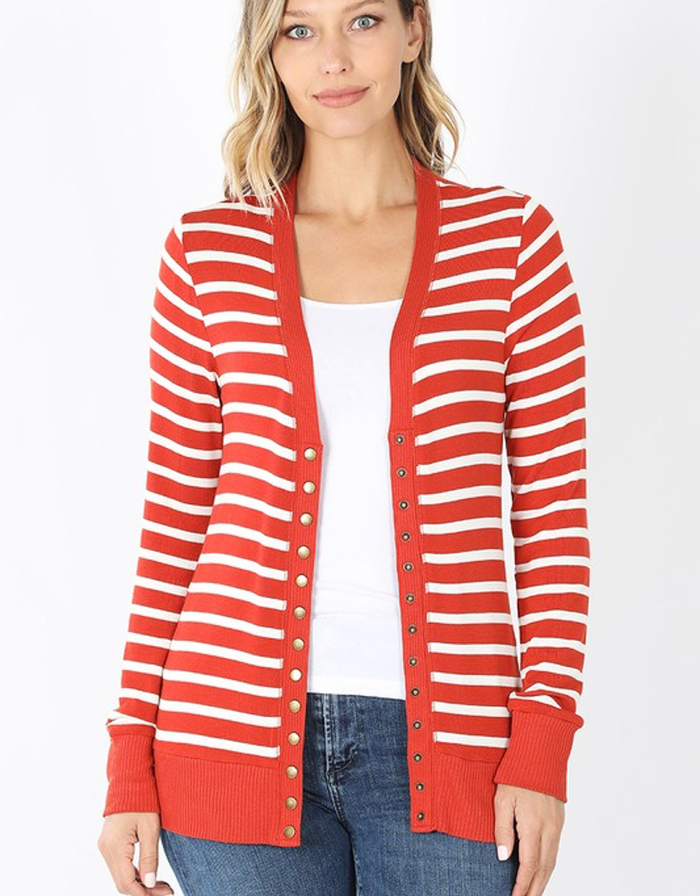 Striped Snap Cardigan Full Sleeve - Copper by Boutique 23