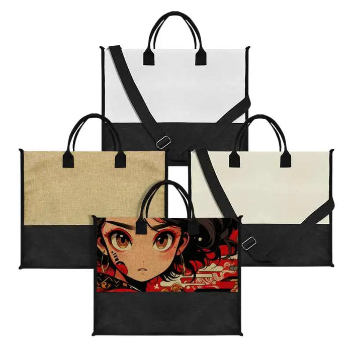 Sublimation Blanks Patchwork Linen Handbag- 43*34*17cm- Cream/Linen/White by INNOSUB USA