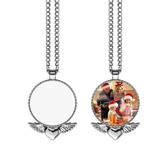 Sublimation Photo Round Necklace Blanks with Wings Below Pendant Ornament by INNOSUB USA