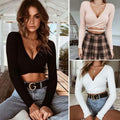 Summer Women Slim Long Sleeve Tee Cross V-neck Sexy Crop Top by DailySale