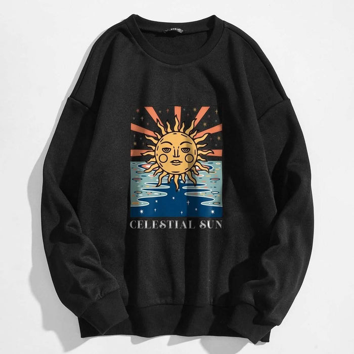 Sun and Letter Graphic Oversized Thermal Sweatshirt by DailySale