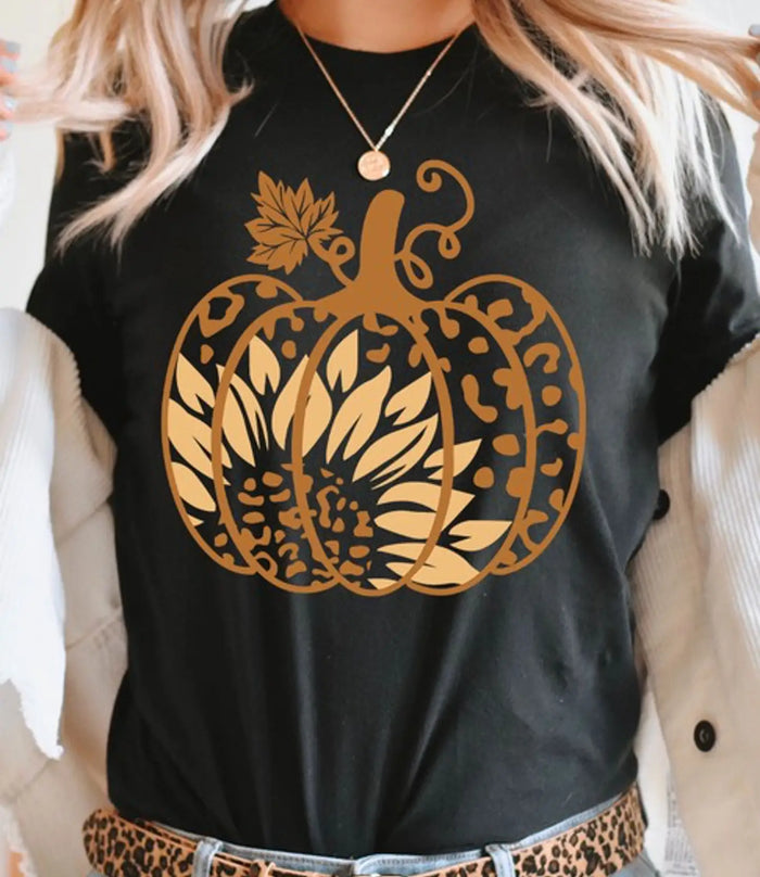 Sunflower Pumpkin Graphic Tee - Heather Black by Boutique 23