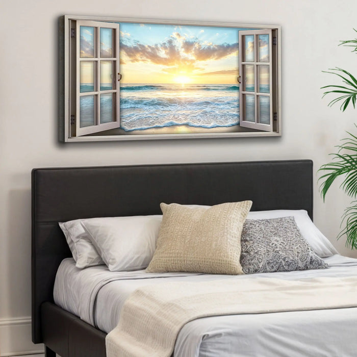 Sunrise Beach Window Scenery Wall Art by Tailored Canvases