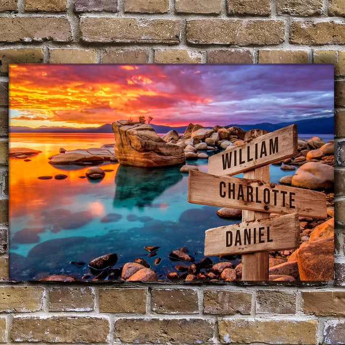 Sunset Beach Skies Family Names Sign by Tailored Canvases
