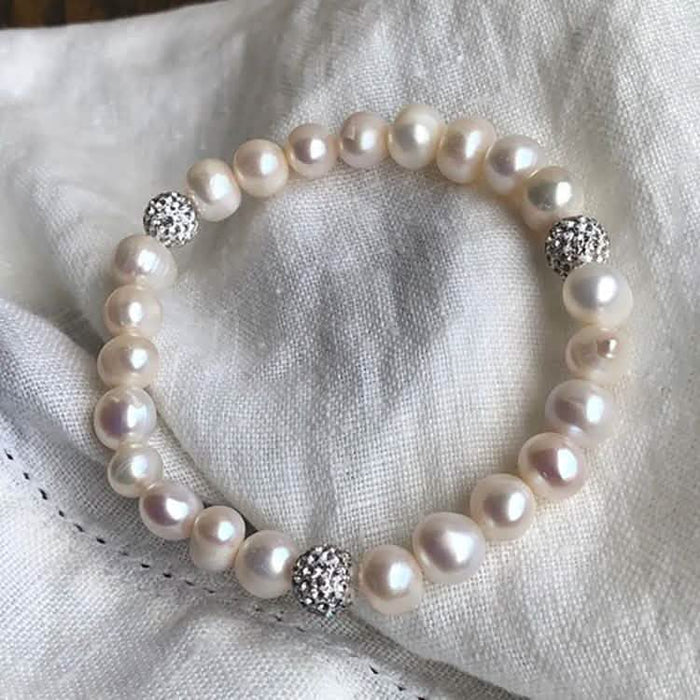 Swarovski Crystal Ball And Genuine Freshwater Pearl Stretch Bracelet by DailySale