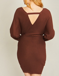 V Neck Sweater Dress - Brown by Boutique 23