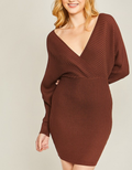 V Neck Sweater Dress - Brown by Boutique 23