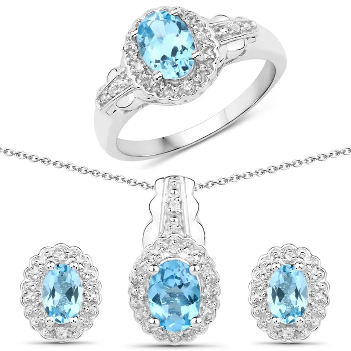 Swiss Blue Topaz Necklace and Earring set by Fine Color Jewels