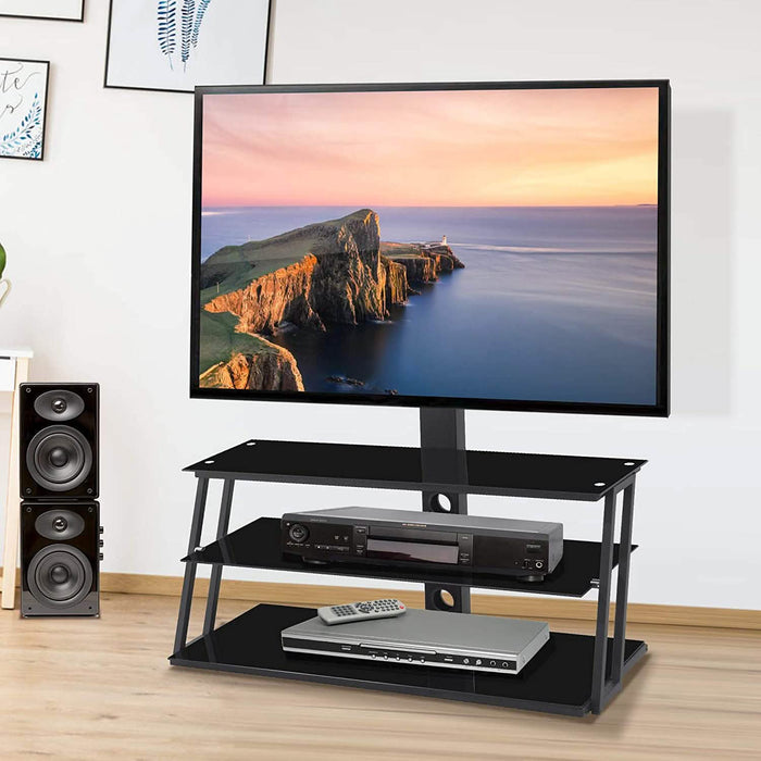 Swivel Floor TV Stand with Angle and Height Adjustable Tempered Glass TV Stand by DailySale