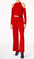 Thalia Sodi Belted Cold-Shoulder Jumpsuit by Vanessa Jane