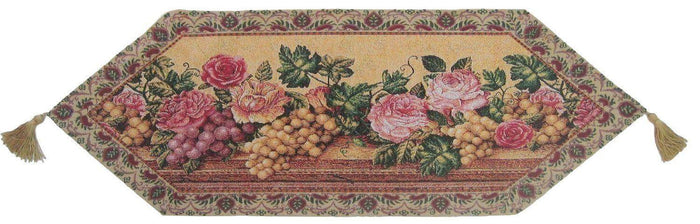 DaDa Bedding Romantic Parade of Fruit & Roses Floral Tapestry Table Runner (14426) by DaDalogy Bedding Collection