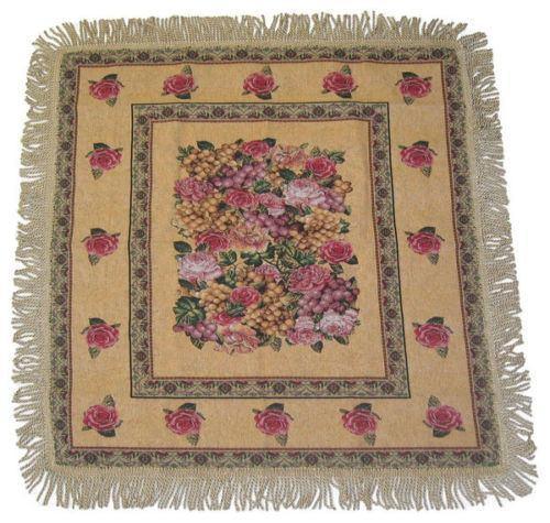 DaDa Bedding Parade of Fruit & Roses Floral Beige Square Tapestry Table Cloth (14426) by DaDalogy Bedding Collection