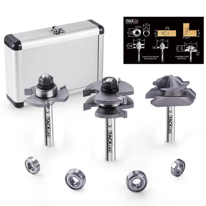 TACKLIFE Router Bit Set 1/4 Shank, Tongue and Groove Router Bit Set with 4Pcs Bearings Set RB31C by DailySale