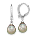 Tahitian Pearl and CZ Dangle Earrings by Fine Color Jewels